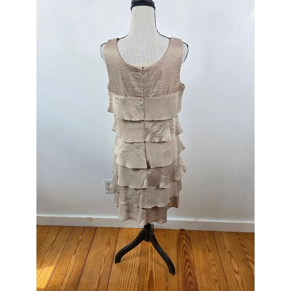 London Times Tiered Dress Women‎ 12 Champagne Gold Shimmer Ruffle Wedding Guest